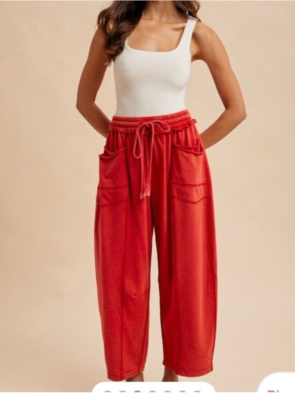 Red Drawstring Wide-Leg Lounge Pants